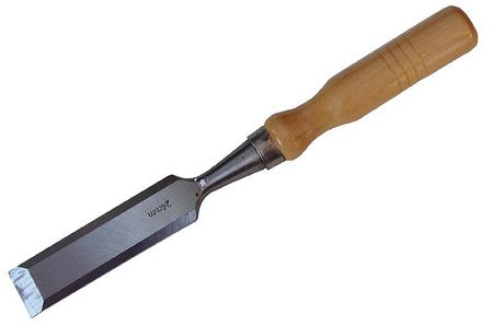 A short hand tool with an edge extending from the handle.