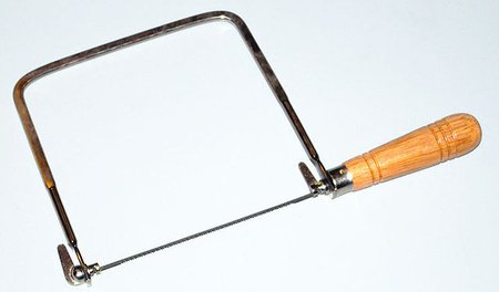 Hand tool with a thin, wirelike, removable blade extending from the handle and running parallel.